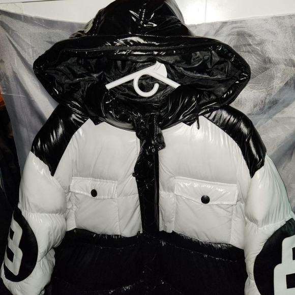 Rare Stylish Black and White Puffer Jacket with Removabe Hood & Fur Trim Mens 3x - Picture 4 of 16